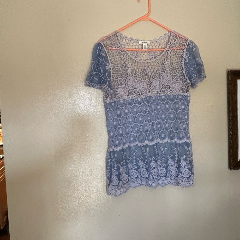 Elegant Blue Lace Women Top